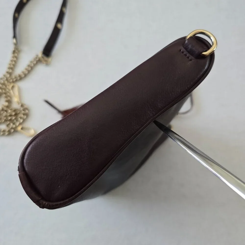 Rebecca Minkoff Maroon Leather Crossbody Bag Gold Chain Strap Zipper FLAW